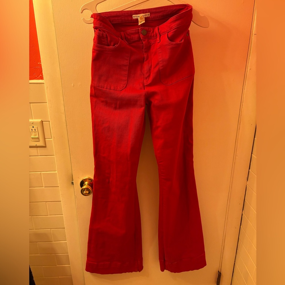 Alice + Olivia Red High Rise Bell Bottom Jeans Size 28